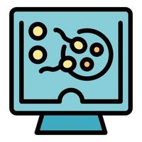 Monitor displaying moving microorganisms, exploring microscopic world vector
