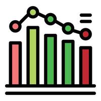 Decreasing bar graph showing negative trend with line graph showing fluctuation vector