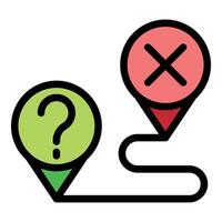 Question mark and cross mark icons showing uncertain path and final destination point vector