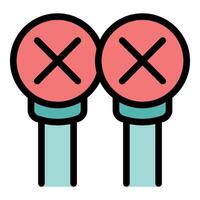 Wireless earbuds disconnecting showing cross sign on red display vector