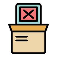 Rejected parcel with a red cross symbol emerging from open box vector