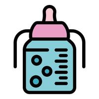 Baby bottle with handles and measurement marks, providing nourishment for infants vector
