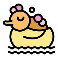 Cute rubber duck floating and relaxing in the bathtub vector