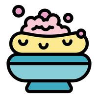 Soap bar resting on soap dish with pink bubbles floating above, spa time essentials vector