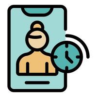 Online meeting time management app with user profile and clock displaying scheduled appointment vector