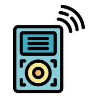Portable music player transmitting audio waves wirelessly vector