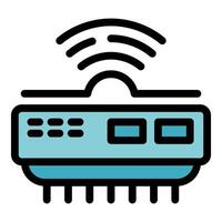 Smart air conditioner emitting wifi signal, remote control via mobile app vector