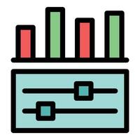 Customizable dashboard displaying analytics with interactive controls and colorful bar graph vector
