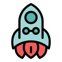 Spaceship launching into space with flames propelling it upward vector