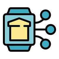 Smart watch displaying house icon and connecting to multiple devices vector