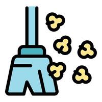 Cleaning service removing popcorn from floor with broom vector