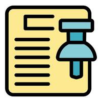 Push pin securing important document on bulletin board vector