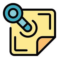 Magnifying glass hovering over sticky note, examining document content vector
