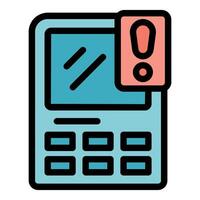 Mobile phone showing warning notification icon, system failure alert on smartphone screen vector
