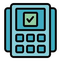 Payment terminal showing successful transaction with green checkmark vector