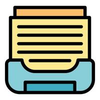 Printer printing paper documents with ink cartridge storing sheets vector