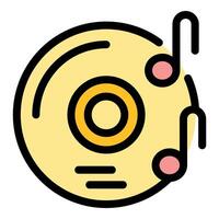 Vinyl record playing music with musical notes floating around vector