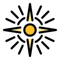 Bright yellow sun shining with pointed rays icon vector
