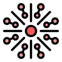 Hub and spoke network connecting nodes radiating from central core vector