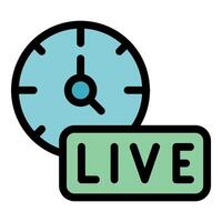 Clock showing current time with live button indicating streaming vector
