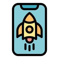 Rocket launching from smartphone screen symbolizing mobile app startup vector