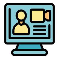 conference on computer screen showing presenter and webcam icon vector