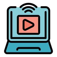 Laptop streaming content wirelessly via wifi vector