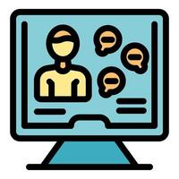 Online chatting with customer support agent on computer screen vector