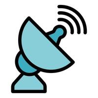 Satellite dish receiving signal from space, communication technology icon vector