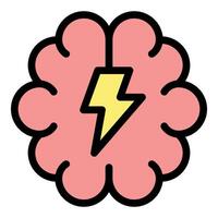 Brain power lightning bolt striking through pink human brain representing brainstorming and innovative idea vector