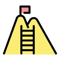 Reaching the top, ladder leading to mountain peak with flag vector