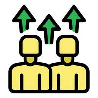 Coworkers achieving business growth together with upward arrows vector