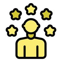 Person surrounded by five stars representing customer review or top rating vector