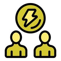 Coworkers brainstorming for innovative idea represented by lightning bolt symbol vector
