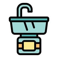 Washbasin standing on detergent container with tap pouring water vector