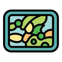 Modern art painting showing colorful abstract shapes in rounded frame vector