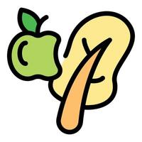 Green apple hanging from tree branch with leaf vector
