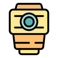 Smart watch showing camera application icon, wearable technology for photography vector