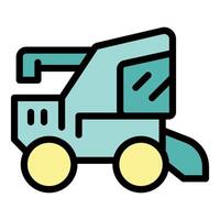 Combine harvester harvesting wheat in a field during harvest season vector