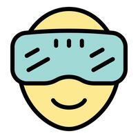 Smiling person experiencing virtual reality with vr headset vector