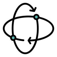 Two arrows rotating around points following elliptical orbit vector