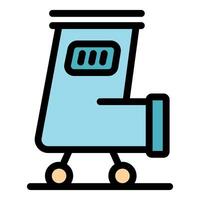 Mobile garbage container moving on wheels, recycling and waste management icon vector