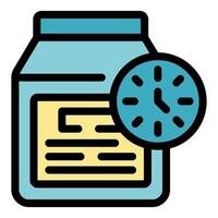 Sport nutrition container showing expiration date with clock vector