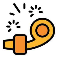 Party horn blowing and making festive sounds with exploding confetti vector