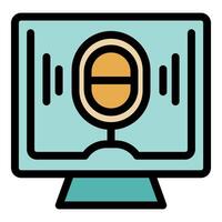 Podcast recording software displaying microphone and sound waves vector