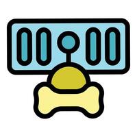 Smart pet bowl distributing food with sensors and bone symbol vector
