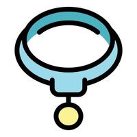 Light blue dog collar with round yellow tag hanging vector