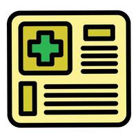 Medical record with green cross and text lines representing patient information vector