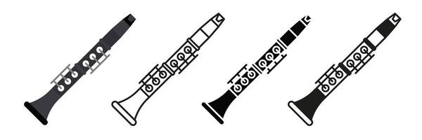 Clarinet. A simple set of musical instruments. Images of clarinet in different styles. vector