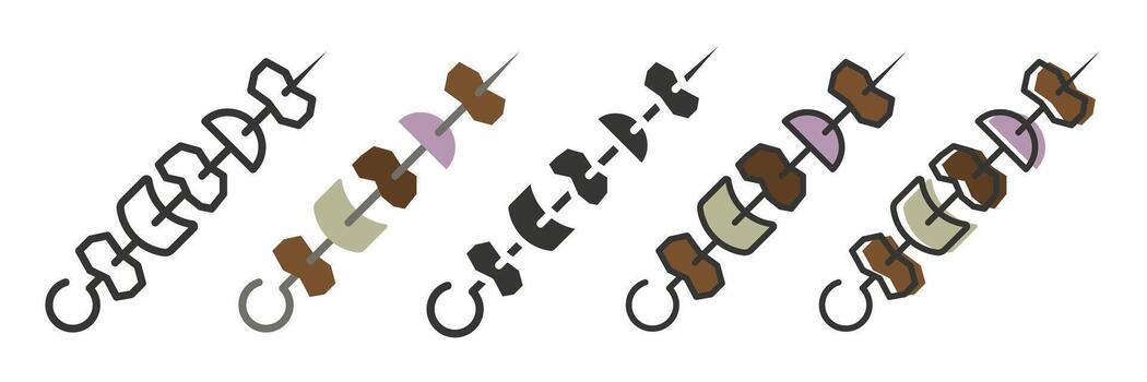 ensartado carne en diferente estilos. un conjunto de carne brochetas para tu cocina. brochetas en brochetas vector